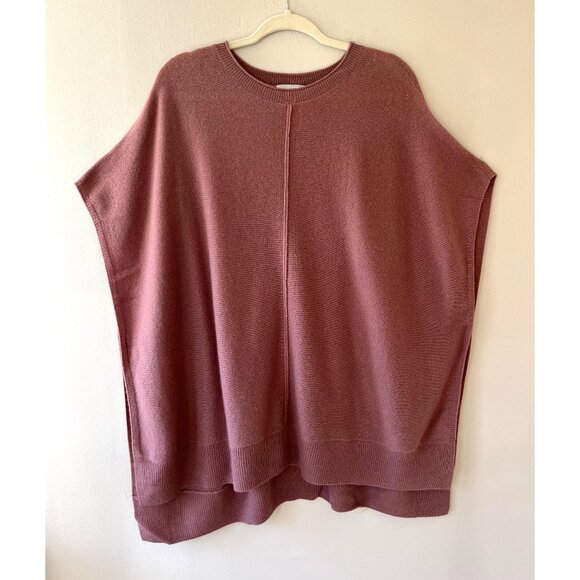 Nordstrom One Size Rib Wool Cashmere Mauve Poncho Pullover Soft Sweater Cover Up - Picture 1 of 6